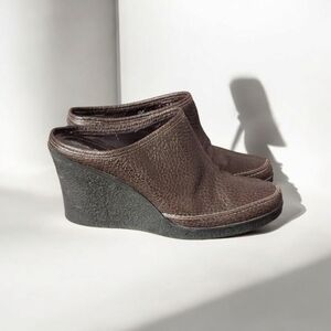 Via Spiga Brown Leather Mules with Wedge Heel